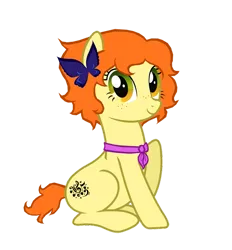 Size: 861x928 | Tagged: safe, artist:reitanna-seishin, derpibooru import, oc, unofficial characters only, bow, freckles, hair bow, image, neckerchief, png, simple background, sitting, solo, transparent background