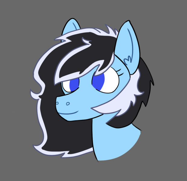 Size: 1028x997 | Tagged: safe, artist:harmonicglow, oc, oc:harmonic glow, unofficial characters only, blue eyes, bust, gray background, image, multicolored mane, nostrils, png, simple background, solo, spiky mane