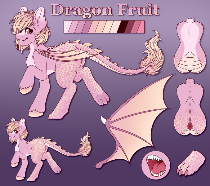 Size: 7000x6200 | Tagged: safe, artist:dewdropinn, derpibooru import, oc, oc:dragon fruit, unofficial characters only, dracony, hybrid, back scales, hooves, image, paws, png, reference sheet