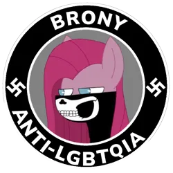 Size: 736x736 | Tagged: safe, editor:dpr, ponerpics import, pinkie pie, anti lgbt, fascism, fascist, image, kill faggots, mlpol, nazi, nazi symbol, pinkamena diane pie, png, siege mask, skull mask, swastika