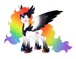 Size: 4038x3156 | Tagged: safe, artist:crazysketch101, derpibooru import, oc, oc:rainbow madness, unofficial characters only, alicorn, pony, element of generosity, element of honesty, element of kindness, element of laughter, element of loyalty, element of magic, elements of harmony, image, multicolored hair, png, rainbow hair, simple background, solo, transparent background