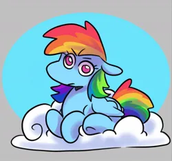 Size: 1158x1086 | Tagged: safe, artist:smirk, derpibooru import, rainbow dash, g4, cloud, frown, image, jpeg, on a cloud, sitting, sitting on cloud, solo