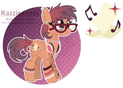 Size: 4600x3300 | Tagged: safe, artist:kazziepones, derpibooru import, oc, oc:printed playlist, earth pony, pony, female, glasses, headphones, image, mare, png, solo