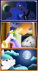 Size: 1080x1980 | Tagged: safe, artist:naafreelanceartist, derpibooru import, princess celestia, princess luna, alicorn, pony, g4, :c, comic, female, frown, fuck you, image, jpeg, mare, mare in the moon, moon, on the moon, rock garden, royal sisters, siblings, sisters, sunset, text, vulgar