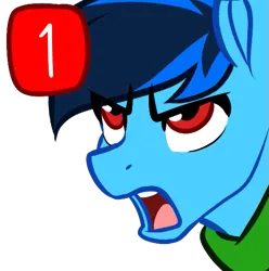 Size: 537x541 | Tagged: safe, artist:mxiiisy, derpibooru import, oc, oc:cobalt chaser, unofficial characters only, pegasus, pony, angry, annoyed, blue coat, blue mane, clothes, digital art, emotes, hoodie, image, jacket, male, notification, pegasus oc, png, red eyes, simple background, solo, sweater, transparent background, wings