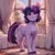 Size: 1024x1024 | Tagged: safe, ai content, machine learning generated, prompter:raif, stable diffusion, twilight sparkle, pony, unicorn, g4, bed, blushing, book, crossed hooves, ear fluff, eyebrows, eyelashes, eyeliner, female, fluffy, generator:easyfluff v11.2, hooves, horn, image, indoors, looking at you, makeup, multicolored hair, multicolored tail, png, purple eyes, smiling, smiling at you, solo, tail