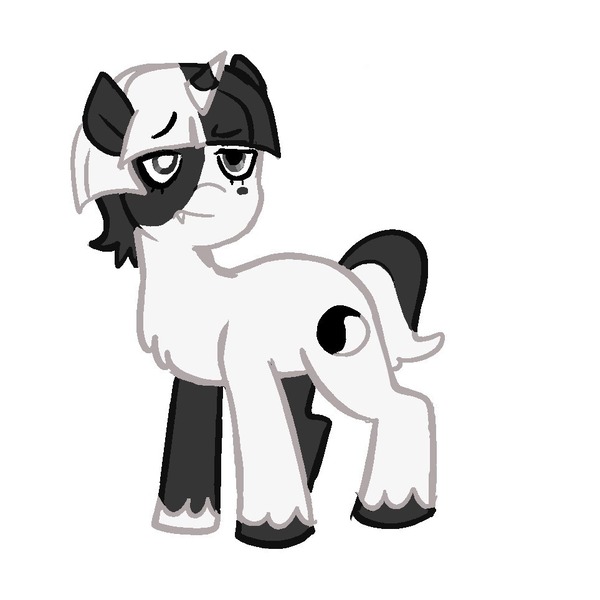 Size: 963x963 | Tagged: safe, artist:clarissasbakery, derpibooru import, ponified, pony, unicorn, g4, coat markings, colored hooves, fangs, hooves, horn, image, inanimate insanity, jpeg, male, multicolored hooves, simple background, solo, stallion, unshorn fetlocks, white background, yin-yang (inanimate insanity)