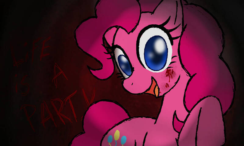 Size: 1154x692 | Tagged: semi-grimdark, artist:reitanna-seishin, derpibooru import, pinkie pie, earth pony, pony, fanfic:cupcakes, g4, blood, caption, colored pupils, image, image macro, jpeg, solo, text