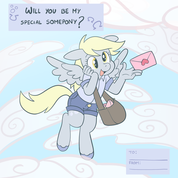 Size: 2000x2000 | Tagged: safe, artist:antbandddd, derpibooru import, derpy hooves, anthro, pegasus, unguligrade anthro, g4, bag, cloud, cute, derpabetes, female, flying, hearts and hooves day, high res, holiday, image, letter, love letter, mailbag, open mouth, open smile, png, smiling, solo, spread wings, unshorn fetlocks, valentine's day, wings