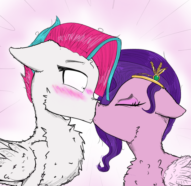 Size: 1043x1016 | Tagged: safe, artist:chopsticks, derpibooru import, edit, pipp, pipp petals, zipp storm, pegasus, pony, g5, alternate hairstyle, blushing, chest fluff, cropped, duo, duo female, eyes closed, female, gradient background, image, incest, kiss on the lips, kissing, lesbian, mare, pipp is short, png, royal sisters (g5), ship:petalstorm, shipping, siblings, sisters, size difference