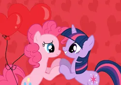 Size: 1922x1358 | Tagged: safe, artist:detailedatream1991, derpibooru import, edit, edited screencap, screencap, pinkie pie, twilight sparkle, earth pony, pony, unicorn, feeling pinkie keen, g4, balloon, female, heart, heart balloon, holiday, image, lesbian, my little pony, png, shipping, twinkie, unicorn twilight, valentine's day