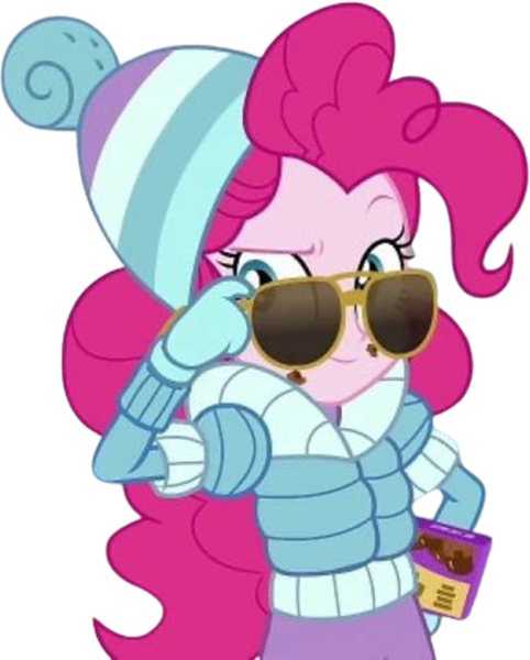 Size: 2026x2520 | Tagged: safe, derpibooru import, edit, edited screencap, editor:mrtoonlover83, screencap, pinkie pie, equestria girls, g4, background removed, clothes, female, image, not a vector, png, solo, sunglasses, winter outfit