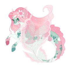 Size: 5600x5100 | Tagged: safe, artist:gigason, derpibooru import, oc, oc:aphrodite, unofficial characters only, seapony (g4), absurd resolution, clothes, dorsal fin, female, fin, fin ears, fins, fish tail, flower, flower in hair, flowing mane, flowing tail, image, jewelry, looking at you, necklace, pearl necklace, png, see-through, simple background, smiling, smiling at you, solo, tail, transparent background