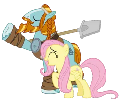 Size: 648x546 | Tagged: safe, derpibooru import, edit, vector edit, fluttershy, rockhoof, earth pony, pegasus, pony, g4, crack shipping, eyes closed, female, image, male, png, raised hoof, rockshy, shipping, shovel, simple background, singing, straight, transparent background, vector