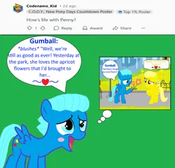 Size: 2606x2500 | Tagged: safe, artist:memeartboi, derpibooru import, ponified, pegasus, pony, g4, answer, answering, ask, blushing, colt, cute, discussion, fascinated, flower, foal, fourth wall, green background, green screen, gumball watterson, happy, heart, image, looking at you, male, open mouth, pegasus wings, penny fitzgerald, png, pondering, q&a, question, reddit, reflection, simple background, solo, speech bubble, spread wings, standing, talking, talking to viewer, text, the amazing world of gumball, thinking, wings