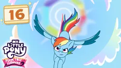 Size: 1281x720 | Tagged: safe, artist:prixy05, derpibooru import, rainbow dash, pegasus, pony, g4, g5, my little pony: tell your tale, sonic rainboom (episode), female, flying, image, mare, my little pony, my little pony: form your friendship, png, solo, sonic rainboom