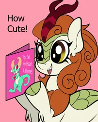 Size: 970x1200 | Tagged: safe, artist:klondike, derpibooru import, autumn blaze, oc, oc:ardeur, dragon, g4, holiday, image, jpeg, valentine's day, valentine's day card