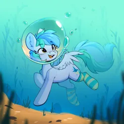 Size: 2048x2048 | Tagged: safe, alternate version, artist:rexyseven, derpibooru import, oc, oc:siriusnavigator, unofficial characters only, pegasus, pony, alternate character, alternate versions at source, bubble, clothes, commission, image, pegasus oc, png, socks, solo, underwater, water, wings, ych result