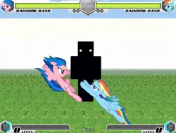 Size: 993x745 | Tagged: safe, artist:tom artista, derpibooru import, screencap, firefly, rainbow dash, pegasus, fighting is magic, g1, g4, attack, creepypasta, flying, image, jpeg, minecraft, new, stage, void eyes