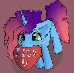 Size: 833x821 | Tagged: safe, artist:naza, derpibooru import, pony, unicorn, g5, confession of love, cute, drop shadow, ear fluff, eyebrows, eyebrows visible through hair, eyelashes, female, gradient mane, gray background, heart, high angle, holiday, hopeful, horn, i love you, image, looking at you, looking up, looking up at you, mare, misty brightdawn, mouth hold, png, rebirth misty, shading, shadow, simple background, solo, standing, valentine's day, valentine's day card