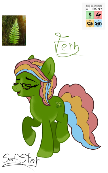 Size: 707x1130 | Tagged: safe, artist:mint-light, artist:safstar, derpibooru import, earth pony, g4, g5, my little pony: make your mark, leak, base used, countershading, eyes closed, fern, fern (g5), g5 to g4, generation leap, glasses, image, png, reference used, solo, standing on two hooves