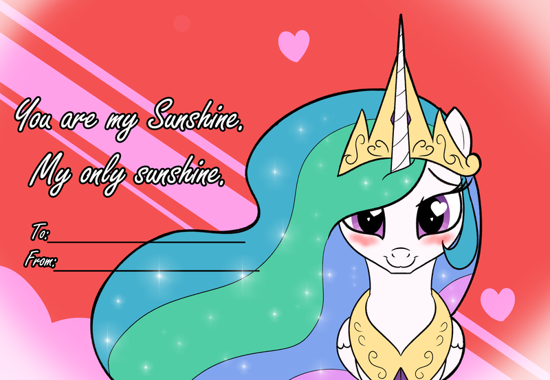 Size: 4000x2772 | Tagged: safe, artist:trash anon, ponerpics import, ponybooru import, princess celestia, alicorn, pony, abstract background, blushing, crown, female, gorget, heart, heart eyes, hearts and hooves day, holiday, image, jewelry, looking at you, mare, peytral, png, regalia, smiling, smiling at you, solo, text, valentine's day, valentine's day card, wingding eyes