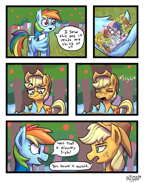 Size: 2050x2600 | Tagged: safe, artist:simpledoggo, derpibooru import, applejack, rainbow dash, earth pony, fox, hedgehog, pegasus, pony, g4, appledash, comic, dialogue, duo, female, image, jpeg, lesbian, mare, marriage, miles "tails" prower, photo, sally acorn, shipping, sonic the hedgehog, sonic the hedgehog (series), speech bubble, wedding, wing hands, wing hold, wings