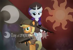 Size: 1491x1033 | Tagged: dead source, safe, artist:trolllightsparkle, derpibooru import, applejack, rarity, g4, day of defeat, gun, image, jpeg, mp40, soldier, submachinegun, tommy gun, war, weapon, world war ii