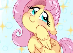 Size: 2286x1660 | Tagged: safe, artist:flutterbug18, derpibooru import, fluttershy, pegasus, pony, g4, abstract background, blushing, chibi, cute, daaaaaaaaaaaw, female, floppy ears, heart, heart eyes, image, mare, missing cutie mark, png, shyabetes, signature, solo, wingding eyes