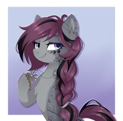 Size: 3522x3471 | Tagged: safe, artist:yangere, derpibooru import, oc, oc:raspberry rasa, unofficial characters only, unicorn, amulet, braid, chaos star, commissioner:sfaccountant, crossover, heterochromia, horn, image, jewelry, png, smug, tattoo, unicorn oc, warhammer (game), warhammer 40k