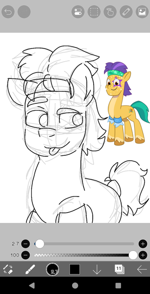 Size: 720x1411 | Tagged: safe, artist:mindset, derpibooru import, screencap, hitch trailblazer, earth pony, pony, g5, 80s hitch trailblazer, alternate hairstyle, eyebrows, hairband, ibispaint x, image, looking away, male, mullet, one ear down, png, raised eyebrow, sketch, stallion, tongue out