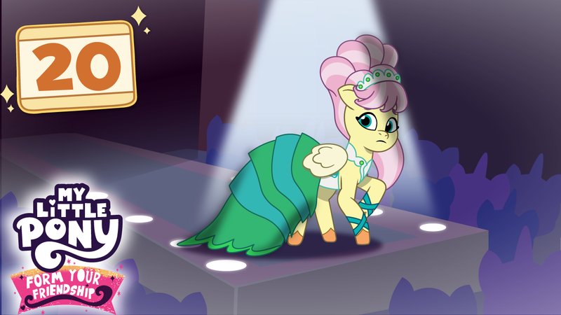 Size: 1281x720 | Tagged: safe, artist:prixy05, derpibooru import, fluttershy, pegasus, pony, g4, g5, green isn't your color, my little pony: tell your tale, clothes, dress, female, g4 to g5, generation leap, image, mare, my little pony, my little pony: form your friendship, png, thumbnail