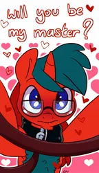 Size: 981x1702 | Tagged: safe, artist:lou, ponerpics import, oc, unofficial characters only, pony, blushing, dialogue, glasses, holiday, image, jpeg, leash, male, solo, stallion, valentine's day