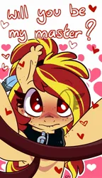 Size: 981x1702 | Tagged: safe, artist:lou, ponerpics import, oc, unofficial characters only, pony, blushing, dialogue, female, holiday, image, jpeg, leash, mare, solo, valentine's day