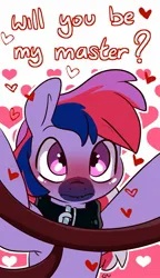 Size: 981x1702 | Tagged: safe, artist:lou, ponerpics import, oc, unofficial characters only, pony, blushing, dialogue, holiday, image, jpeg, leash, male, solo, stallion, valentine's day