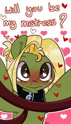 Size: 981x1702 | Tagged: safe, artist:lou, ponerpics import, oc, unofficial characters only, pony, blushing, dialogue, holiday, image, jpeg, leash, male, solo, stallion, valentine's day