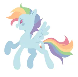 Size: 1193x1178 | Tagged: safe, artist:sleepie-storm, derpibooru import, rainbow dash, pegasus, pony, g4, female, flowing tail, full body, headcanon in the description, image, lineless, looking forward, mare, open mouth, pastel, png, raised hoof, short mane, smiling, solo, spread wings, tail, wings