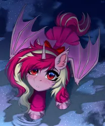 Size: 1707x2048 | Tagged: safe, artist:hakaina, ponerpics import, oc, unofficial characters only, bat pony, pony, bat pony oc, bat wings, female, image, jpeg, looking up, mare, solo, wings