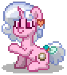 Size: 672x752 | Tagged: safe, derpibooru import, oc, oc:white sugar, unofficial characters only, pony, unicorn, pony town, g4, bow, digital art, ear piercing, female, horn, image, magical lesbian spawn, mare, offspring, parent:night glider, parent:sugar belle, parents:sugarglider, piercing, pink coat, pink eyes, pixel art, png, raised hoof, simple background, sitting, solo, tail, tail bow, transparent background, white hair, white mane, white tail