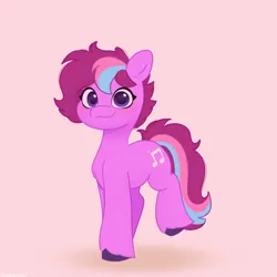 Size: 2480x2480 | Tagged: safe, artist:starburstuwu, derpibooru import, oc, oc:sweet vibes, unofficial characters only, earth pony, pony, chest fluff, female, high res, image, jpeg, looking at you, mare, pink background, simple background, smiling, smiling at you, unshorn fetlocks