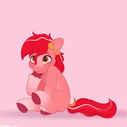 Size: 2480x2480 | Tagged: safe, artist:starburstuwu, derpibooru import, oc, oc:itssim, unofficial characters only, earth pony, pony, gradient legs, high res, image, jpeg, male, pink background, simple background, sitting, smiling, stallion, unshorn fetlocks