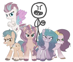 Size: 912x782 | Tagged: safe, artist:noogai38, derpibooru import, screencap, hitch trailblazer, izzy moonbow, mean applejack, mean fluttershy, mean pinkie pie, mean rainbow dash, mean rarity, mean twilight sparkle, pipp petals, sunny starscout, zipp storm, earth pony, pegasus, pony, unicorn, g4, g5, my little pony: tell your tale, the mean 6, angry, clone, clone six, eart pony, evil, evil grin, grin, horn, image, male, mane five, mean five (g5), mean hitch trailblazer, mean izzy moonbow, mean pipp petals, mean six, mean stickman, mean sunny starscout, mean zipp storm, meanified, my little pony, png, serious, serious face, smiling, stallion, stick figure