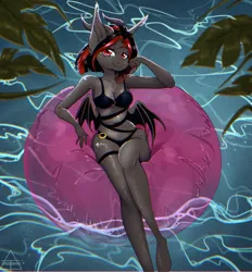 Size: 1004x1080 | Tagged: suggestive, artist:shinech9, ponerpics import, oc, unofficial characters only, anthro, bikini, breasts, clothes, female, floaty, image, jpeg, solo, swimming pool, swimsuit