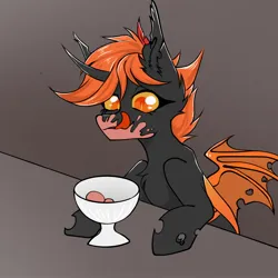 Size: 2048x2048 | Tagged: safe, artist:shinech9, ponerpics import, oc, unofficial characters only, changeling, pony, changeling oc, cute, female, food, image, jpeg, mare, solo, sundae