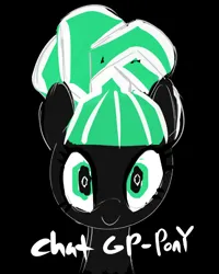 Size: 598x747 | Tagged: safe, artist:anonymous, oc, oc:gpt-pony, ponified, unofficial characters only, earth pony, pony, /mlp/, 4chan, black background, bust, female, image, looking at you, mare, png, portrait, simple background, smiling, solo, text