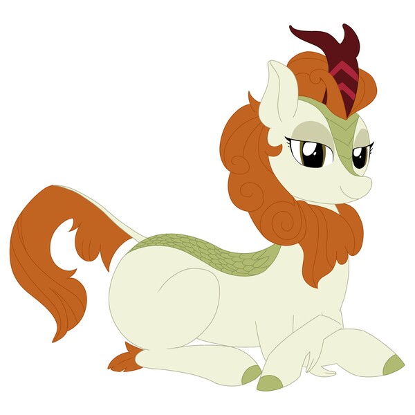 Size: 2700x2700 | Tagged: safe, artist:mizukame, derpibooru import, autumn blaze, kirin, g4, sounds of silence, colored, explicit source, female, flat colors, image, jpeg, looking at you, lying down, my little pony, simple background, solo, white background