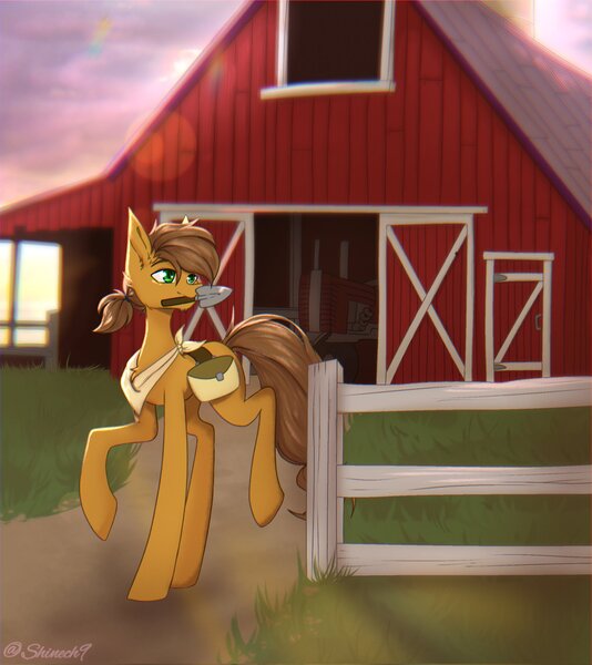 Size: 1823x2048 | Tagged: safe, artist:shinech9, ponerpics import, oc, unofficial characters only, pony, farm, image, jpeg, male, shovel, solo, stallion