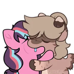 Size: 2000x2000 | Tagged: safe, artist:glittergutz, derpibooru import, oc, oc:amyquel, oc:serenity pond, unofficial characters only, pegasus, pony, zebra, digital art, duo, eyes closed, hair tie, image, kiss on the lips, kissing, making out, meme, pegasus oc, png, pony oc, simple background, tied hair, transparent background, wings, zebra oc