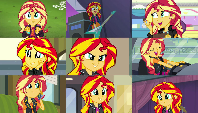 Size: 1280x733 | Tagged: safe, derpibooru import, edit, edited screencap, editor:totaldramaguy95, screencap, sunset shimmer, human, equestria girls, g4, collage, electric guitar, guitar, image, jpeg, musical instrument, my little pony equestria girls, my little pony equestria girls: rainbow rocks