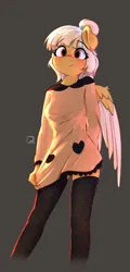 Size: 960x2000 | Tagged: safe, alternate version, artist:potato22, derpibooru import, oc, oc:mareota, unofficial characters only, anthro, pegasus, anthro oc, clothes, female, gray background, image, jpeg, simple background, socks, solo, thigh highs